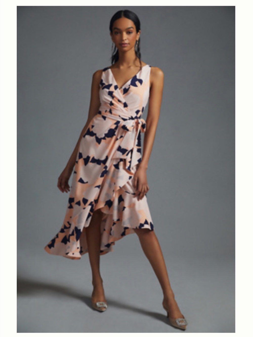 ✨NWT PARTY PERFECT✨Hutch Peach and Navy Abstract Wrap High-Low Dress